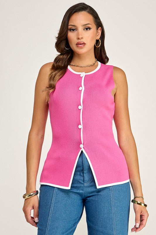Pink Vest Sweater Top