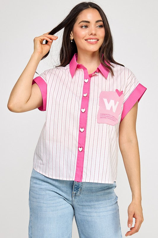 Pink W Button Down Shirt