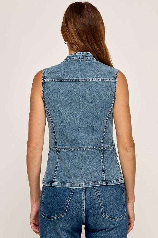 Pre-order Agosto 10 Denim Military Front Zippered Vest