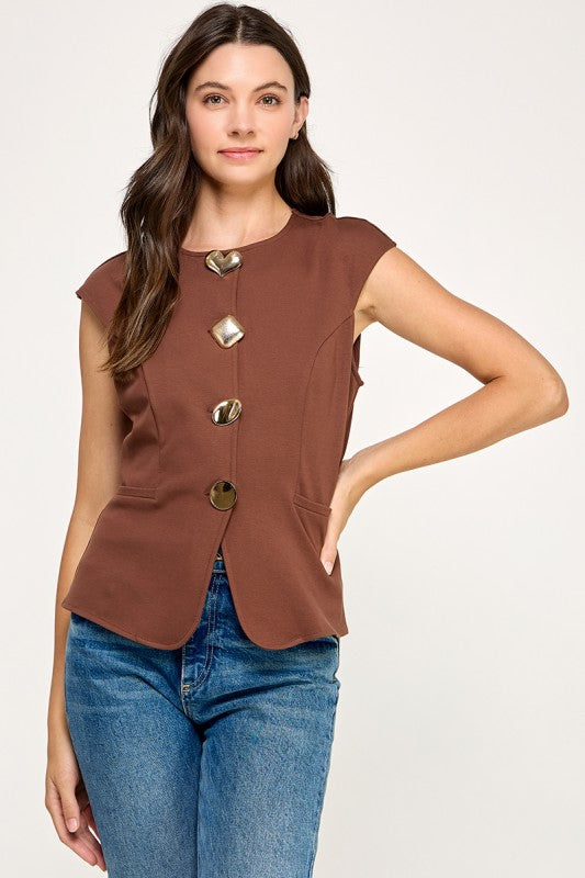 Pre-order Agosto 30 Brown Gold Botton Vest