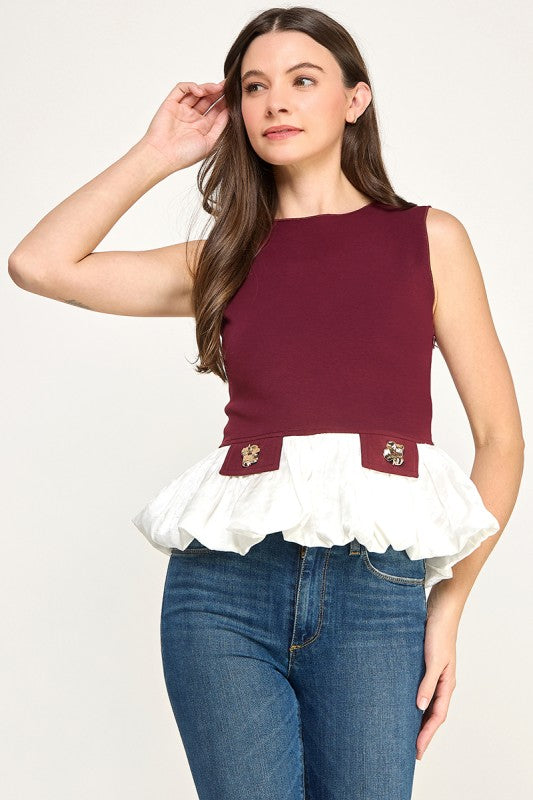 Burgundy Peplum T-Shirt