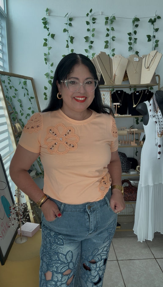 Orange Embroidery T-Shirt