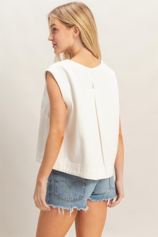 White Denim Top (corre grande)