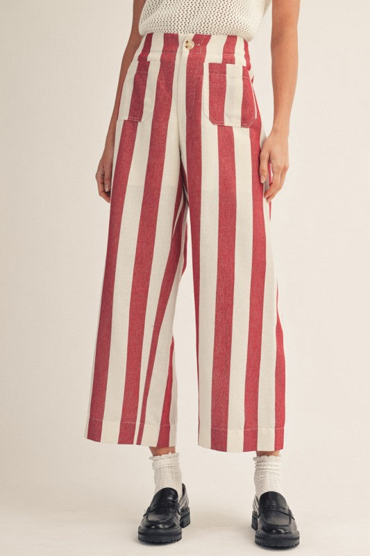 Red High Waist Wide Leg Stripe Pants