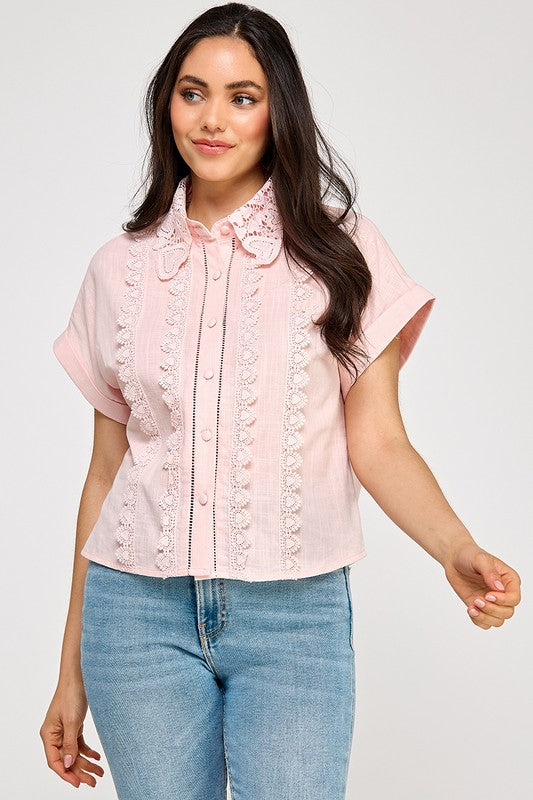 Pink Lace Trim Top