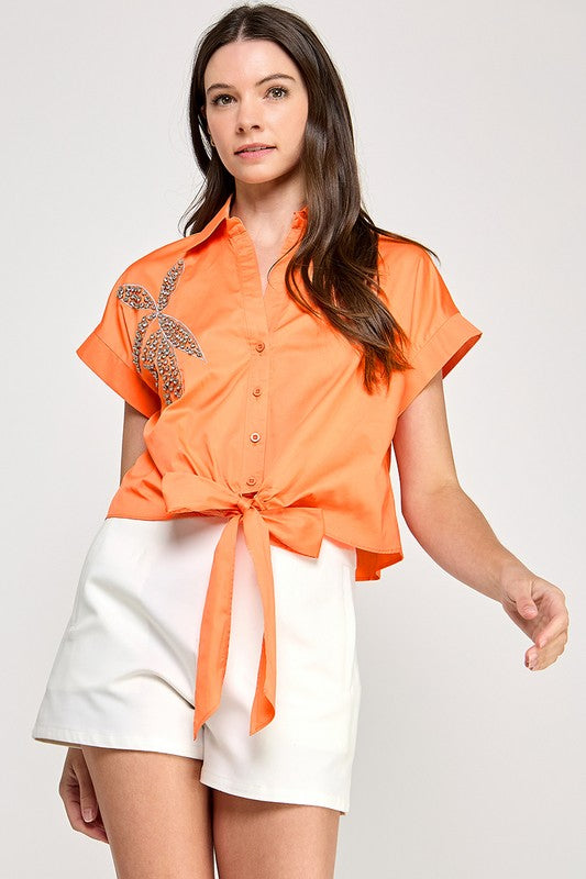 Orange Front Tie Shirt