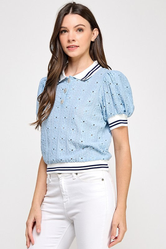 Blue Floral Texture Polo Shirt