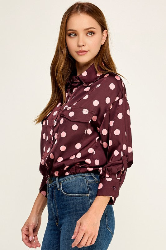 Pre-order June 22 Wine Satin Shirt