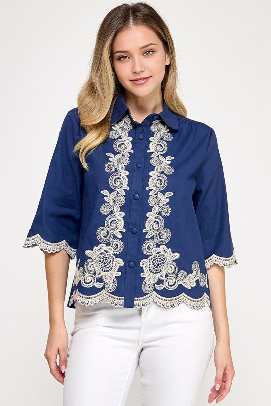 Navy Embroidery Shirt