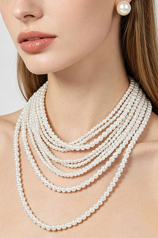 Pre-order June 15 Pearl Multi Layered Necklace &!Earring