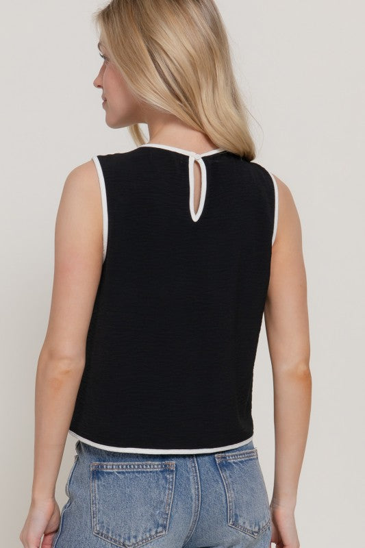 Woven Black Contrasting Edge Top