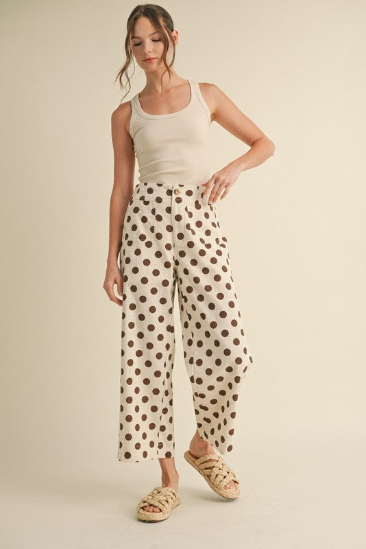 Pre-order JANUARY Polka Dot Wide Leg Pant Ivory/Brown (Leer descripción)