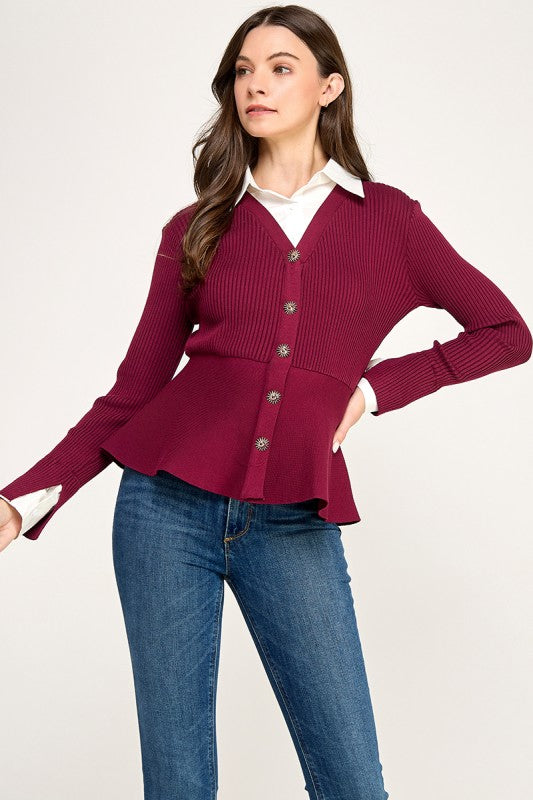Pre-order Dic 3 Burgundy Long Sleeve Knit Shirt