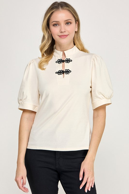 Pre-order Sept 21 Ivory Puffed Sleeve Mandarin Top