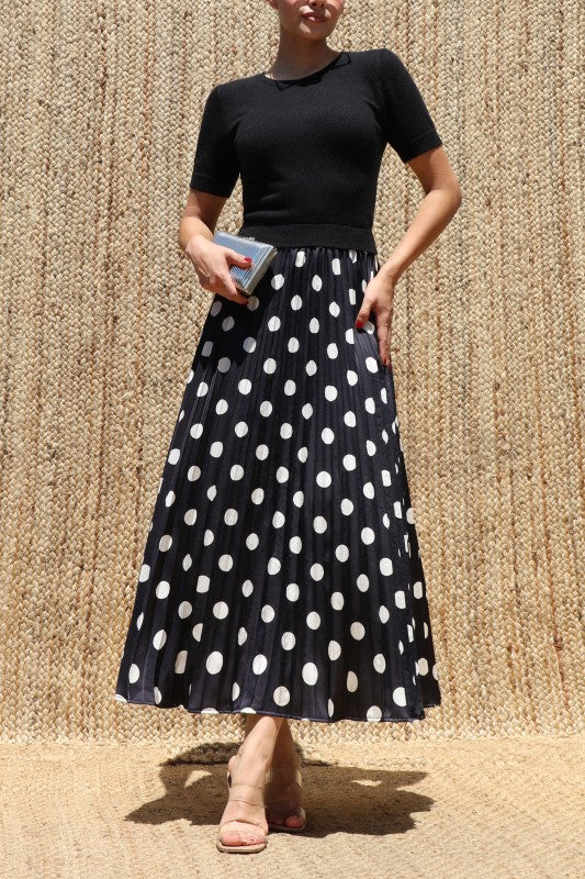 Black Sweater Top Satin Midi Dress