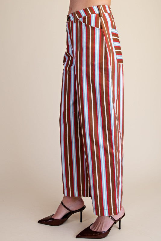 Camel/Blue Barrel Stripe Pant