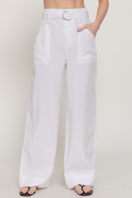 White Woven Wide Leg Pant (No Spandex)