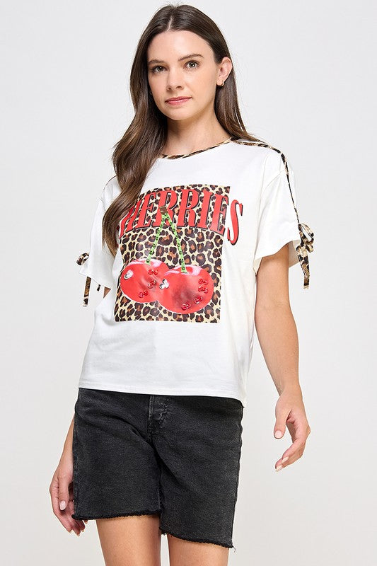 Pre-order Sept 21 White Animal Print Cherries Graphic T Shirt