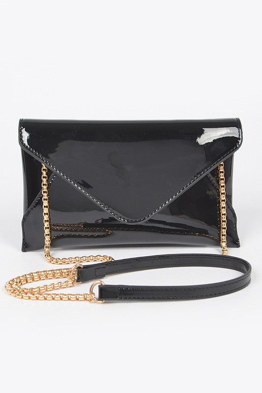 Black Enamel Envelope Clutch