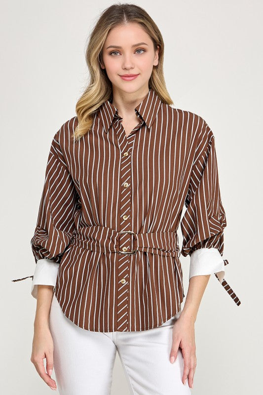 Pre-order Oct 26 Brown Belted Stripe Shirt