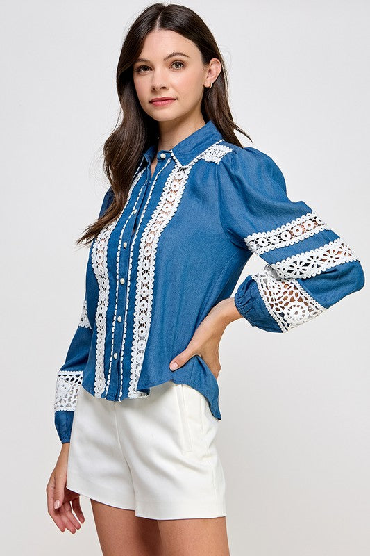 Lace Dark Denim Shirt