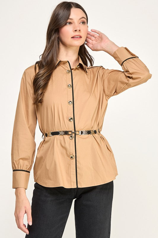 Pre-order Dic 3 Taupe Belted Shirt