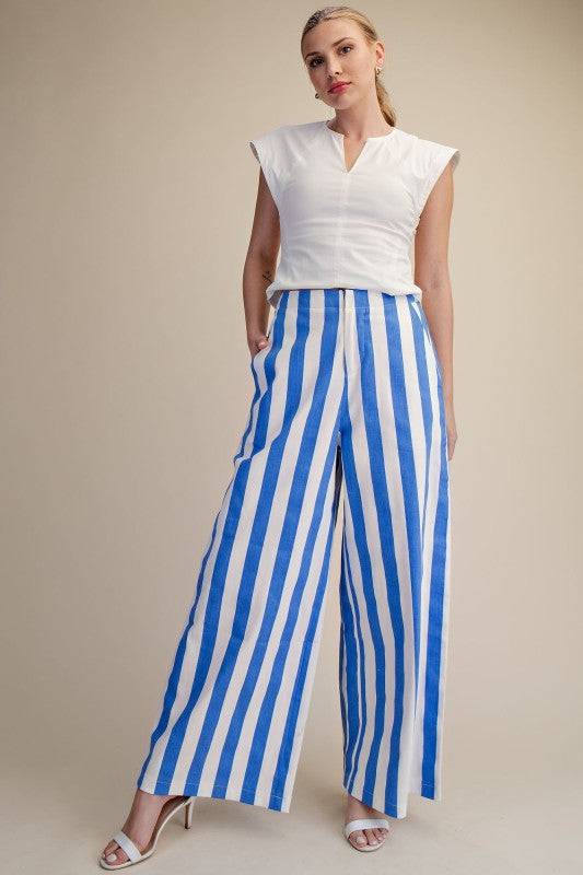High Waisted Wide Leg Stripe Pant