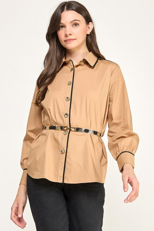 Pre-order Dic 3 Taupe Belted Shirt