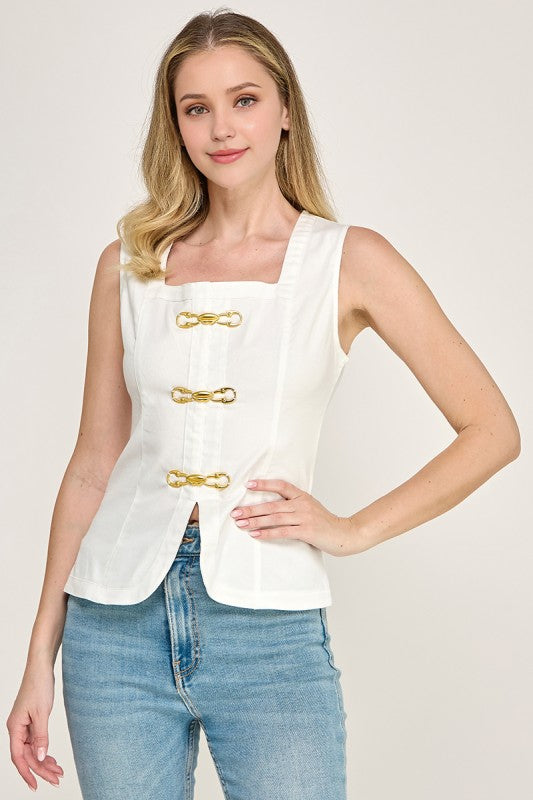 Pre-orden Mayo 2 White Gold Link Square Neck Top