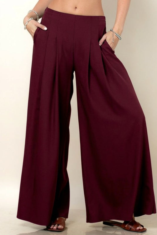 Burgundy High Waist Palazzo Pant