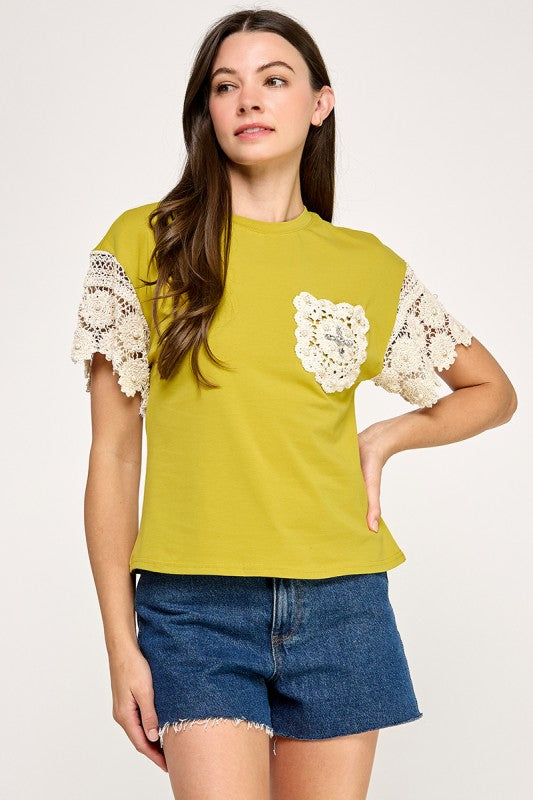 Lime Lace Crochet T-Shirt