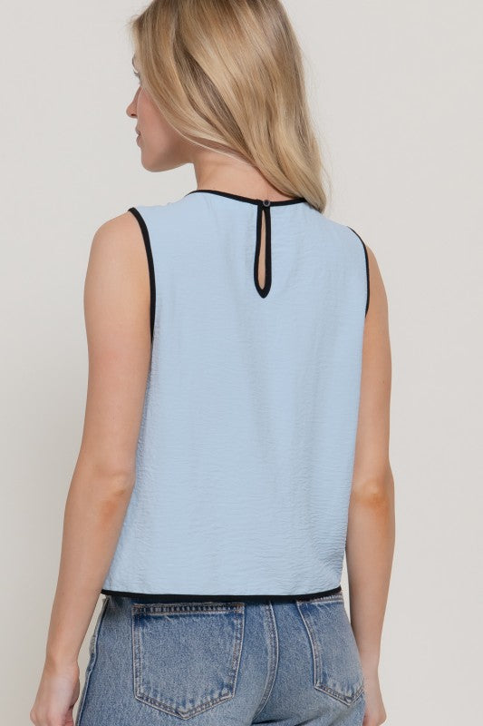 Woven Blue Contrasting Edge Top