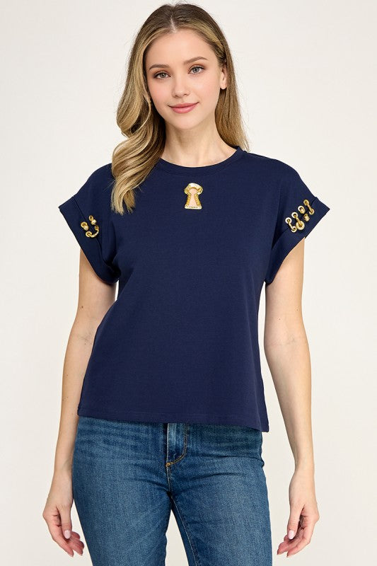Pre-Order June 8 Navy KeyHole T-Shirt