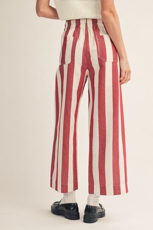 Red High Waist Wide Leg Stripe Pants