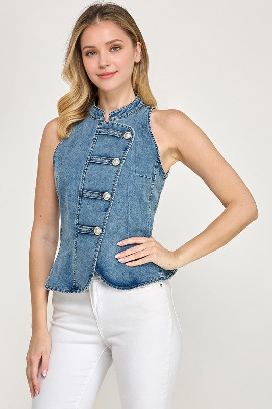 Pre-order Agosto 17 Denim Asymmetrical Vest