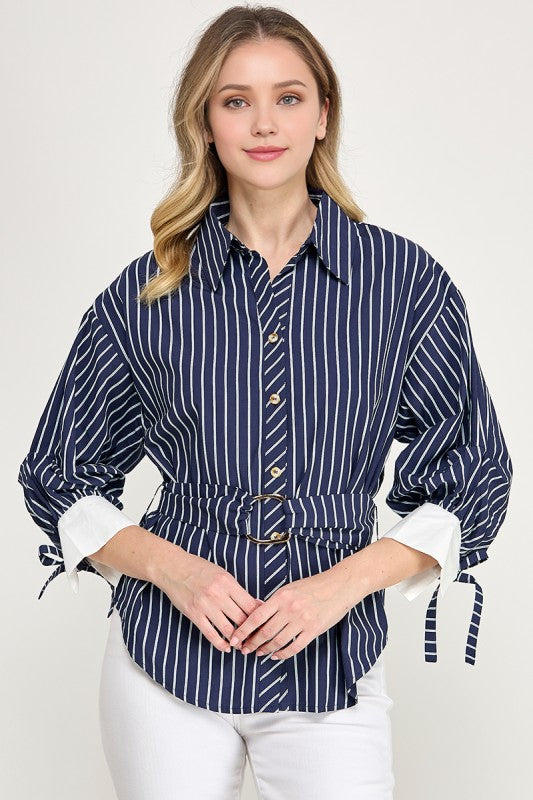 Pre-order Oct 26 Navy Belted Stripe Shirt