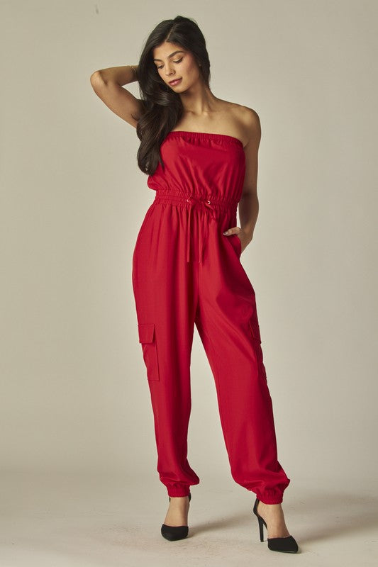 Red Cargo Jogger Jumpsuit