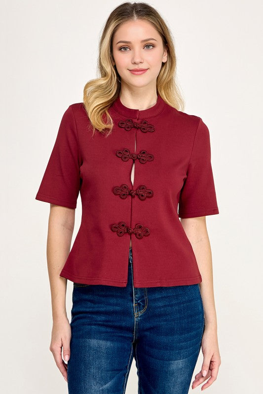 Pre-order Oct 12 Burgundy Mandarin Peplum top