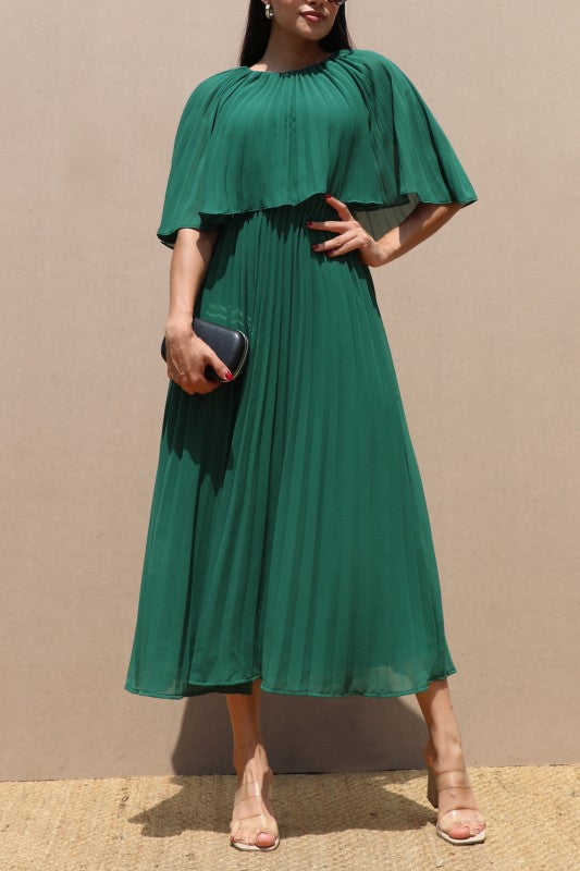 Green Cape Midi Dress