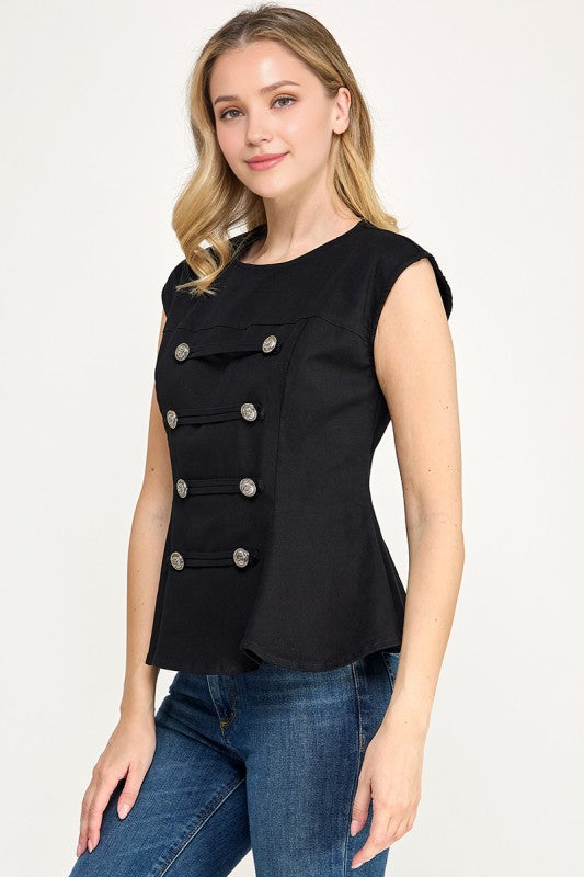 Pre-order Agosto 10 Black Military Peplum Top