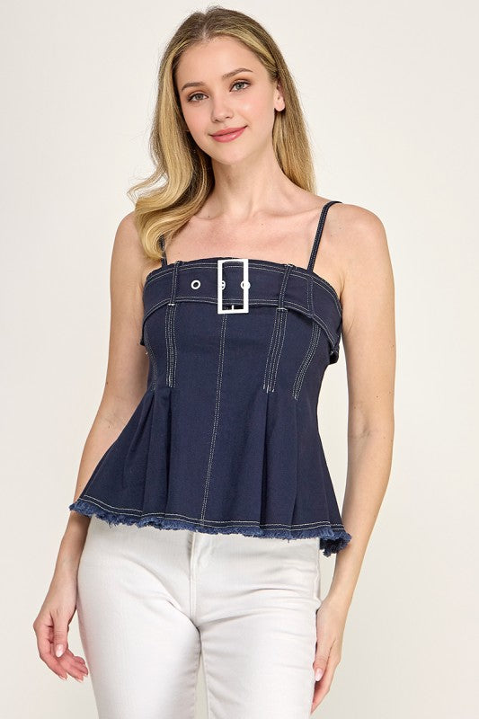 Navy Stitchin Peplum Top