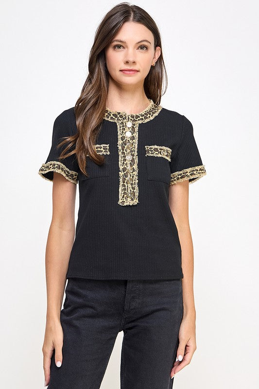 Black Corduroy Animal Print Shirt