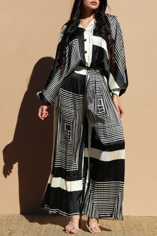 Geo Oversized Satin Top & Pant Set