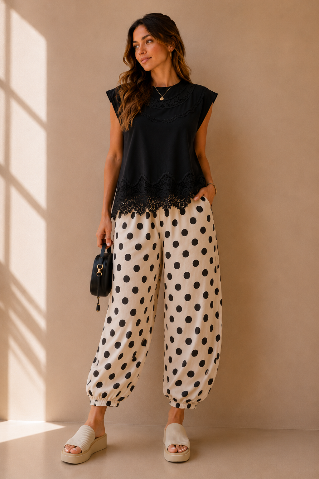Polka Dot Woven Balloon Pants