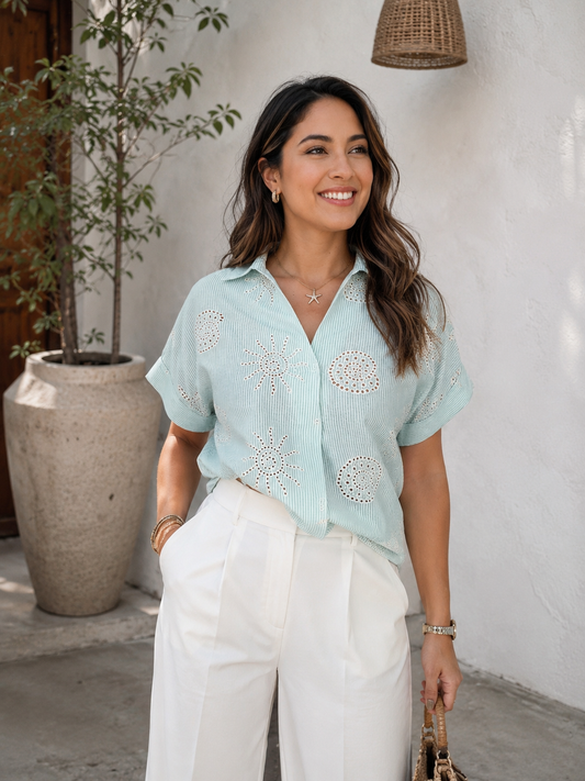 Green Embroidery Under the Sea Shirt
