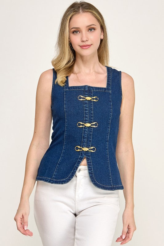 Pre-orden Mayo 2 Denim Gold Link Square Neck Top