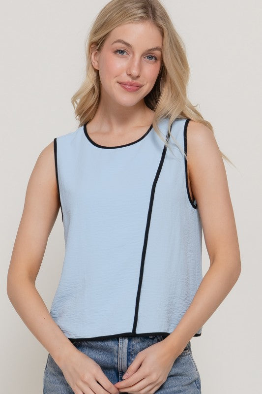 Woven Blue Contrasting Edge Top