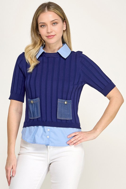 Navy Knit Polo Shirt
