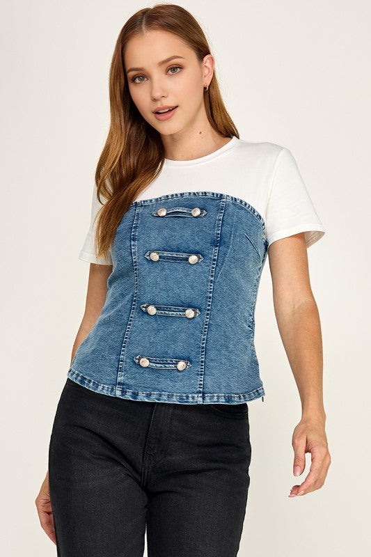 Pre-orderJuly 6 Light Denim Corset T- Shirt