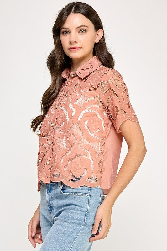 Coral Lace Detail Shirt